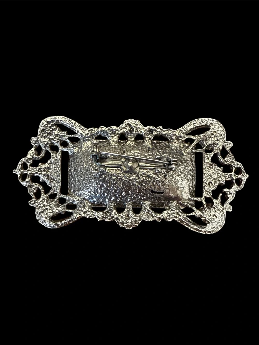 VTG Sarah Coventry Celebrity Black Smoky Glass Filigree Bar Brooch Pin - Picture 8 of 8